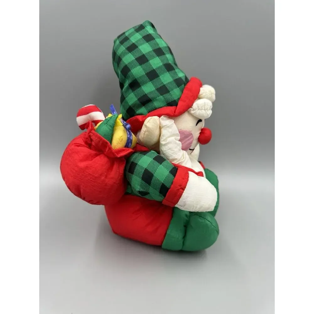Vintage Nylon 12 Inch Christmas Stuffed Santa Claus Elf Carrying‎ Toy Gift Bag